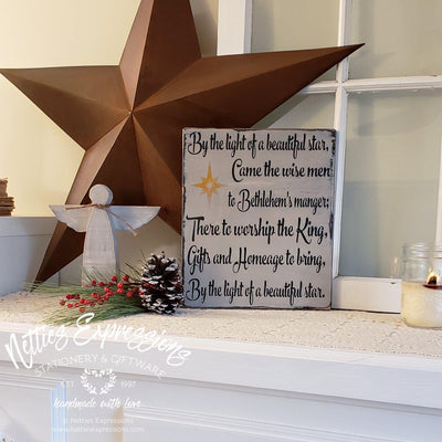 By the light of a beautiful star - Rustic Wood Christmas Sign - Netties Expressions