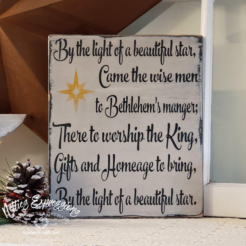 By the light of a beautiful star - Rustic Wood Christmas Sign - Netties Expressions