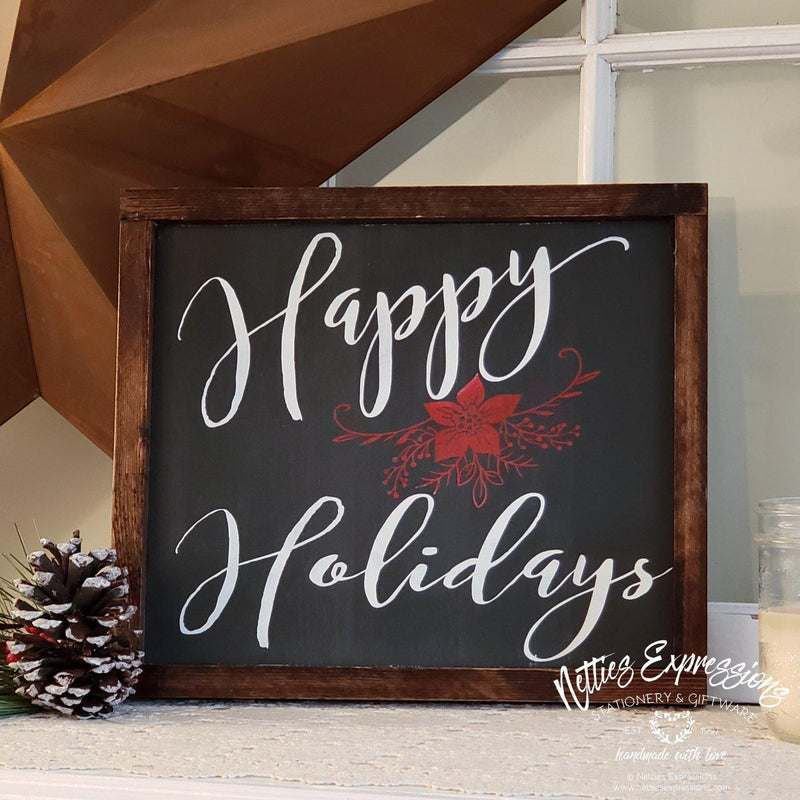 Happy Holidays - Rustic Wood Sign - Netties Expressions