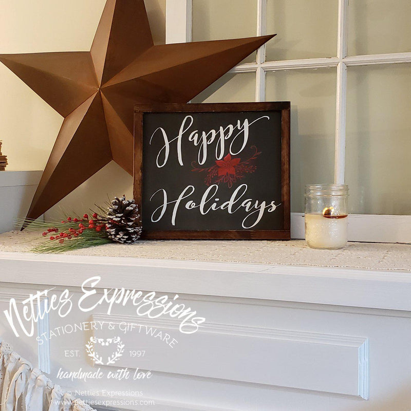 Happy Holidays - Rustic Wood Sign - Netties Expressions