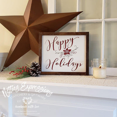 Happy Holidays - Rustic Wood Sign - Netties Expressions