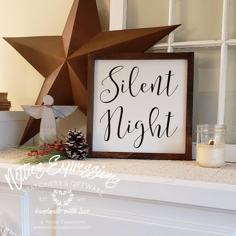 Silent Night - Rustic Wood Christmas Sign - Netties Expressions