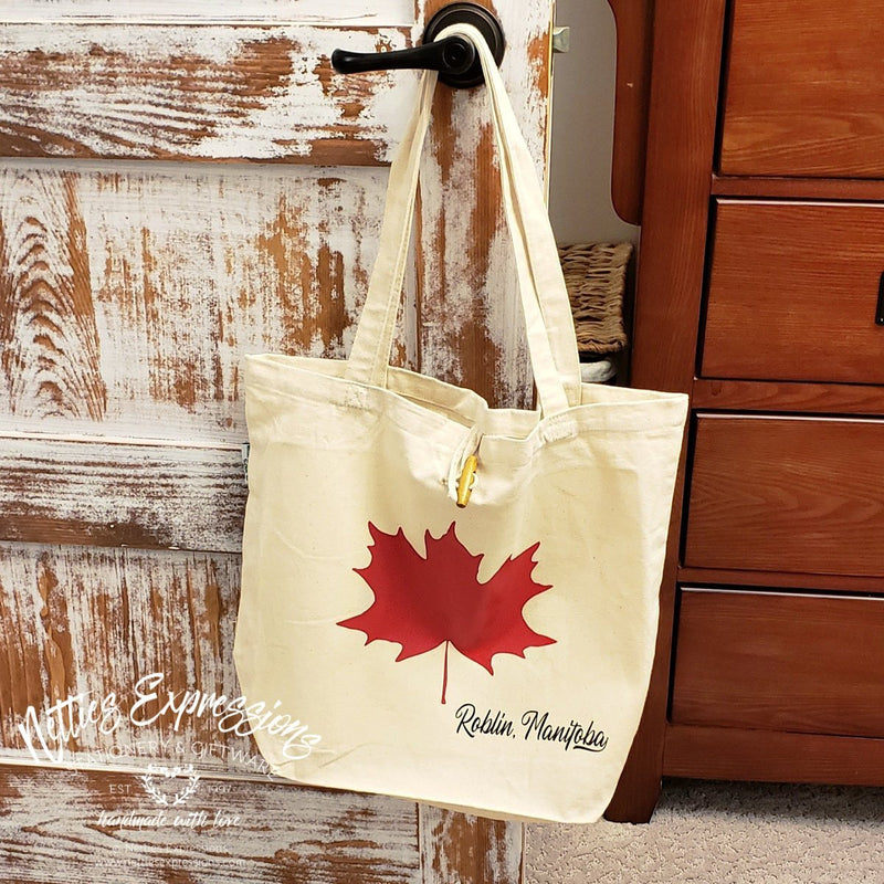 Roblin, Manitoba Maple Leaf - Recycled Cotton Tote Bag - Netties Expressions