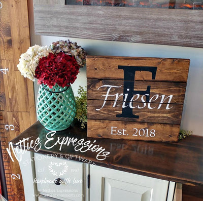 Classic Last Name Monogram - Rustic Pallet Wood Sign - Netties Expressions