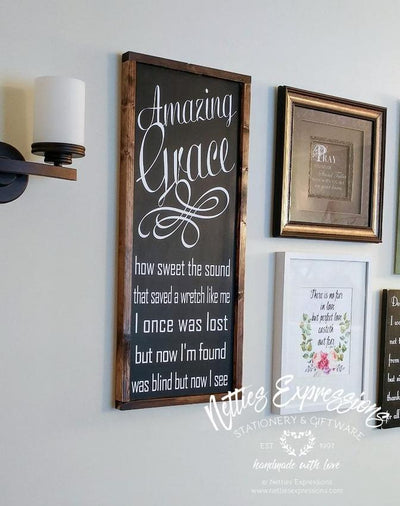 Amazing Grace how sweet the sound - Framed Wood Sign - Netties Expressions