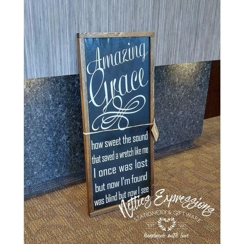 Amazing Grace how sweet the sound - Framed Wood Sign - Netties Expressions