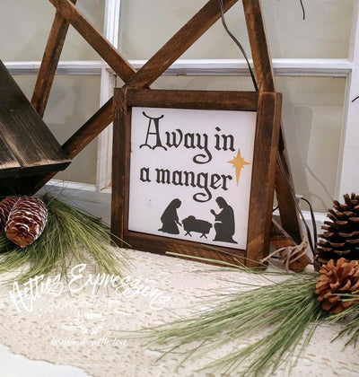 Away in a Manger - Rustic Wood Christmas Sign - Netties Expressions