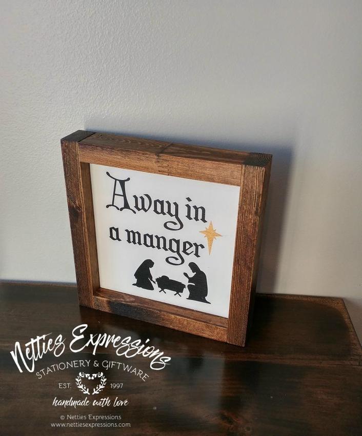 Away in a Manger - Rustic Wood Christmas Sign - Netties Expressions