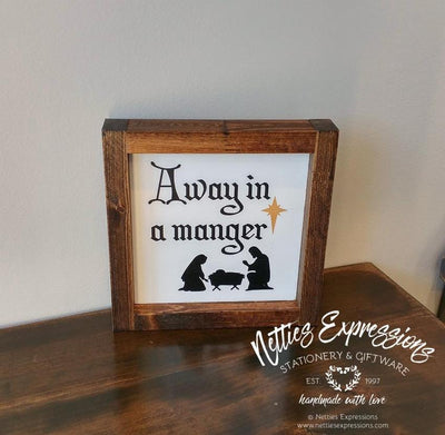 Away in a Manger - Rustic Wood Christmas Sign - Netties Expressions