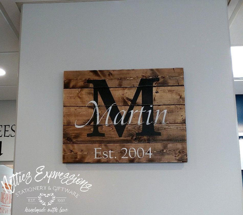 Classic Last Name Monogram - Rustic Pallet Wood Sign - Netties Expressions