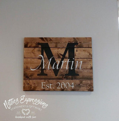 Classic Last Name Monogram - Rustic Pallet Wood Sign - Netties Expressions