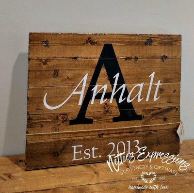 Classic Last Name Monogram - Rustic Pallet Wood Sign - Netties Expressions