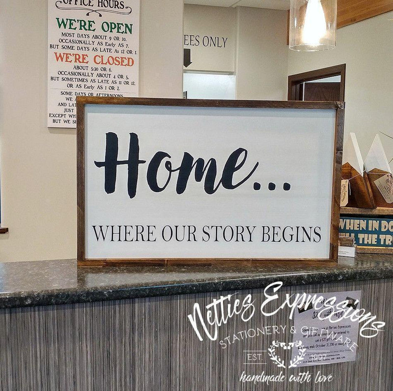 Home where our story begins - Rustic Wood Sign - Netties Expressions