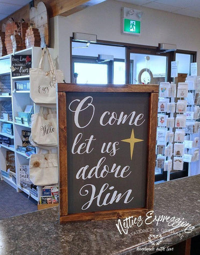 O come let us adore Him - Rustic Wood Christmas Sign - Netties Expressions