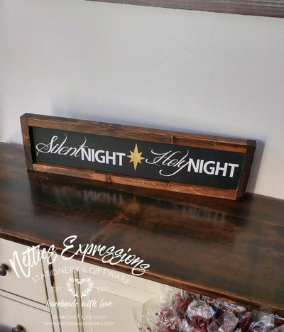 Silent Night Holy Night - Rustic Wooden Christmas Sign - Netties Expressions