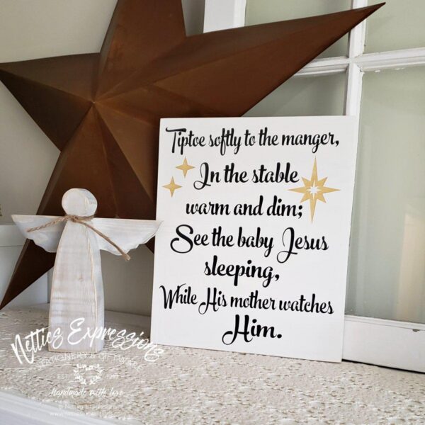10x12_-_Tiptoe_softly_to_the_manger_19eaa492-ba56-4cd7-a4f0-83efa9bb0572 Tiptoe softly to the manger - Rustic Wood Christmas Sign - Netties Expressions