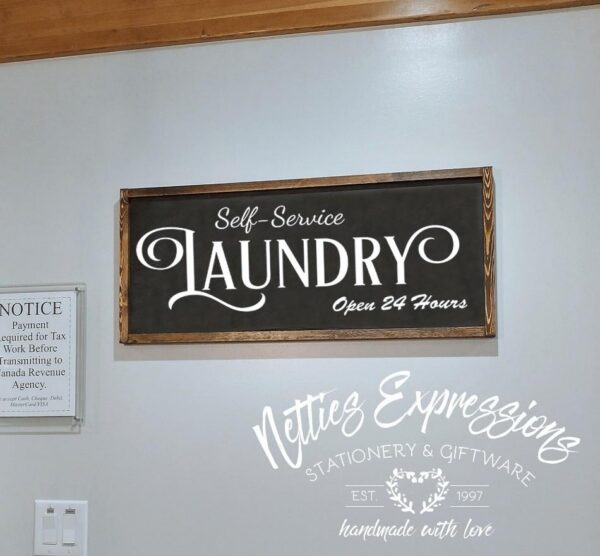 12x30_-_Self-Service_Laundry Self-Service Laundry Open 24 Hours - Rustic Wooden Sign - Netties Expressions