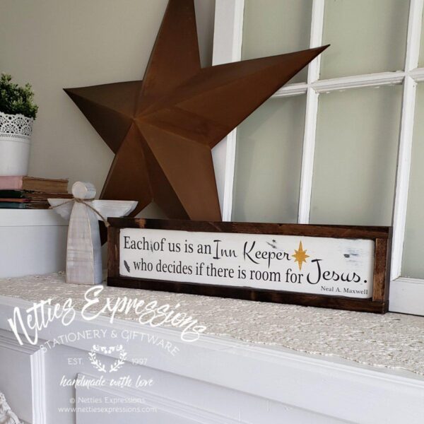 4x20_-_Each_of_us_is_an_Inn_Keeper_-_rustic_911b1e6b-66ff-48e4-958b-6c598e0f9eb1 Each of us is an Inn Keeper - Rustic Framed Wood Christmas Sign - Netties Expressions