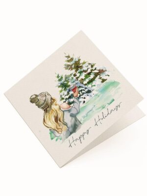 5.25x5.25-Warm-and-Cozy-Girl-with-coffee-front Happy Holidays Coffee - Greeting Card - Netties Expressions