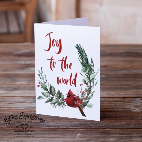 6.25x9.25-Joy-to-the-world-bird-and-wreath-front_4dac658d-179b-4f8e-a6e4-63140dd3ad3a Joy to the World - Greeting Card - Netties Expressions