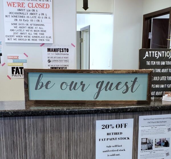 6x26_-_Be_our_guest-oceanspray-elefante_47afbc84-1c15-4d44-92ee-2ba30d64c6ef Be our guest 6x26 Rustic Framed Wood Sign - Netties Expressions