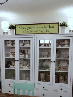 8x40_-_Come_gather_in_our_kitchen_-_Lemongrass-blue-slate-2_33edf5da-1aa9-4b53-9b92-959df03a226f Come gather in our kitchen - Rustic Framed Wood Sign - Netties Expressions