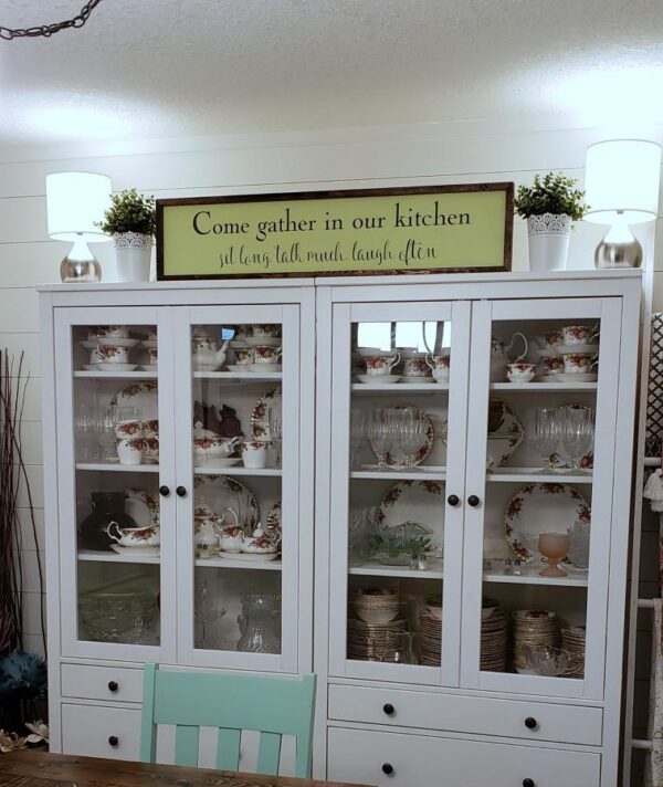 8x40_-_Come_gather_in_our_kitchen_-_Lemongrass-blue-slate-2_33edf5da-1aa9-4b53-9b92-959df03a226f Come gather in our kitchen - Rustic Framed Wood Sign - Netties Expressions