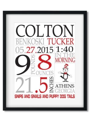 Baby-Stats-Style-A-Boy-Cat-in-the-Hat-frame_f4f4b5e0-9de2-4ce6-91cd-670199cecbd1 The Cat in the Hat - Baby Boy - Art Print - Netties Expressions Prints