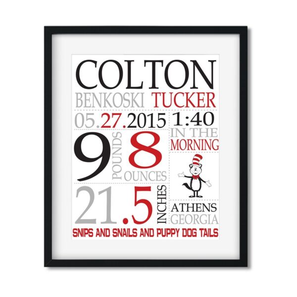 Baby-Stats-Style-A-Boy-Cat-in-the-Hat-frame_f4f4b5e0-9de2-4ce6-91cd-670199cecbd1 The Cat in the Hat - Baby Boy - Art Print - Netties Expressions Prints