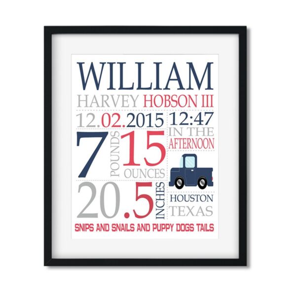 Baby-Stats-Style-A-Boy-Truck-Hobson-Baby-frame_b04d7859-c3ac-4123-bb5a-20bd159fa0a0 Truck - Baby Boy Stats - Art Print - Netties Expressions Prints