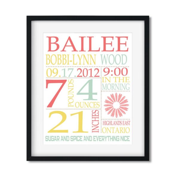 Baby Girl Stats - Art Print - Netties Expressions Prints
