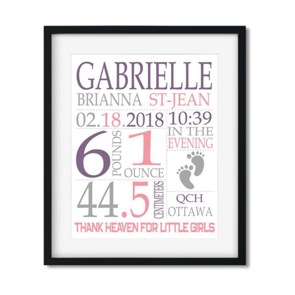 Baby-Stats-Style-A-Girl-Footprints-St-Jean-frame_30a93f2f-218c-43cd-83fd-839f84b400e5 Footprints - Baby Girl Stats - Art Print - Netties Expressions Prints