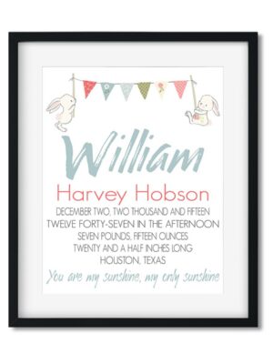 Baby-Stats-Style-D-Boy-Bunnies-frame_e6062760-fbaa-404b-968d-60e93c8803a8 Baby Boy Stats - Art Print - Netties Expressions Prints