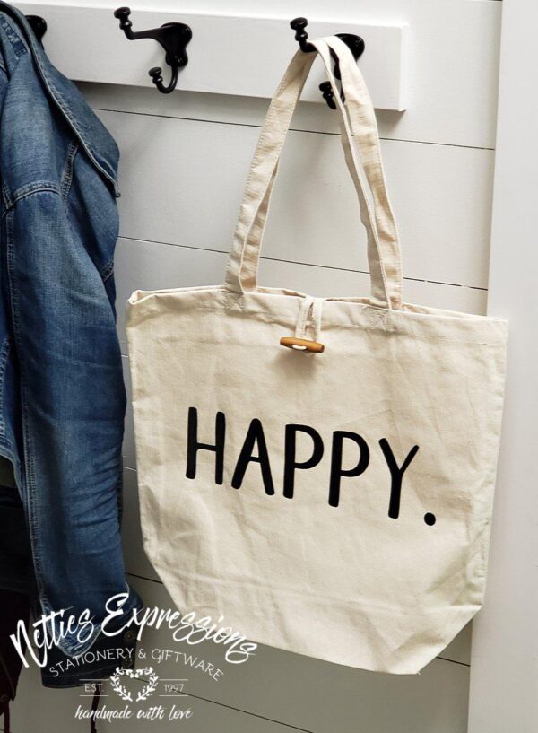 Happy_1.1_d7452a70-b3a3-4fbe-99c1-542497b716dc Happy - Recycled Cotton Tote Bag - Netties Expressions