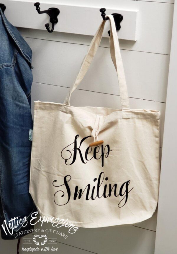 Keep_smiling_1.0_b12546a0-1815-41f8-9931-5616955fddb5 Keep Smiling - Recycled Cotton Tote Bag - Netties Expressions
