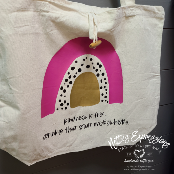 Kindnessisfreepinkcloseup-totebag Kindness is Free - Recycled Cotton Tote Bag - Netties Expressions