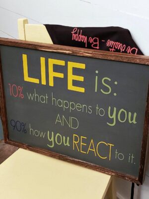 Life_is_16x22_framed_57564975-ec5a-428c-aae4-36e5d99c08c4 Life is 10% what happens - Rustic Wood Sign - Netties Expressions