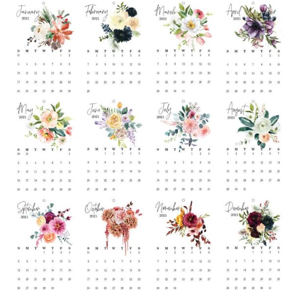 2022 Watercolour Florals Slim Wall Calendar - Netties Expressions