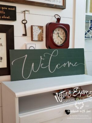 Welcome_-_Cathedral_Green_8x22_805c683d-a6a1-4556-ac26-a20af9f3f01e Welcome - Rustic Wood Sign - Netties Expressions
