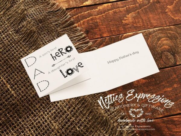 dad-a-sons-first-hero-a-daughters-first-love-square-fathers-day-card-cards-2_958333be-8cf0-42b5-973c-d9aed5394e4b Dad - A son's first hero, A daughter's first love - Greeting Card - Netties Expressions