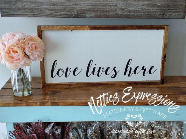 love-lives-here-125x255-rustic-framed-wood-sign-wood-signs_2fb289ce-1deb-4232-bb0f-d6db5293e702 Love lives here - Rustic Wood Sign - Netties Expressions