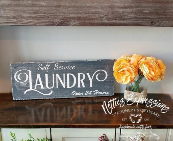 self-service-laundry-open-24-hours-8x22-rustic-wooden-sign-wood-signs_ae1b58bd-8def-4a70-86a5-2073e1530d3a Self-Service Laundry Open 24 Hours - Rustic Wooden Sign - Netties Expressions